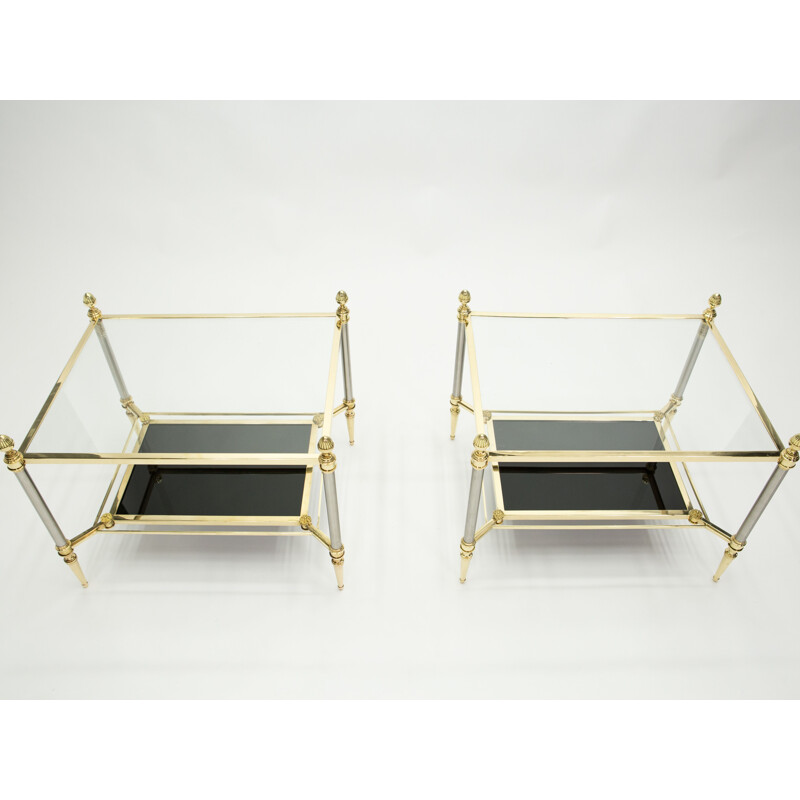Pair of vintage neoclassical brass and black glass pieces of sofa from the House of Jansen 1970s