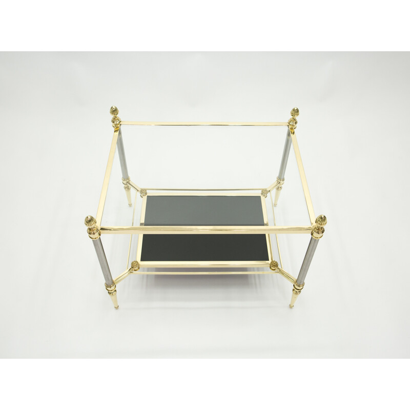 Pair of vintage neoclassical brass and black glass pieces of sofa from the House of Jansen 1970s