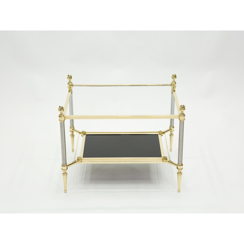 Pair of vintage neoclassical brass and black glass pieces of sofa from the House of Jansen 1970s