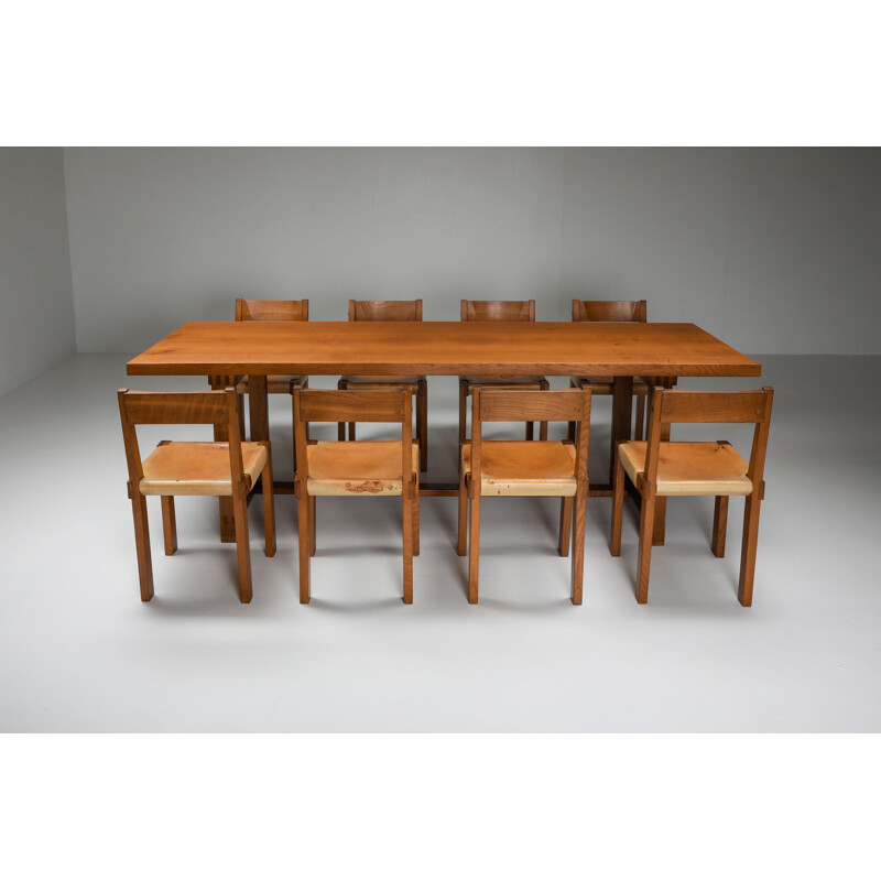 Vintage dining set with T01D table and S24 chairs in solid elm by Pierre Chapo, France 1960s