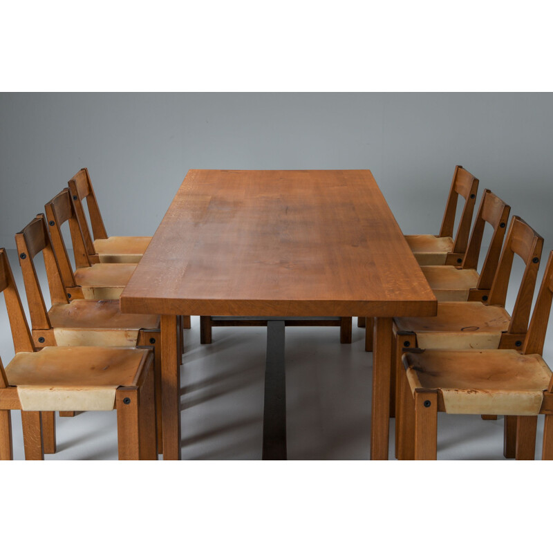 Vintage dining set with T01D table and S24 chairs in solid elm by Pierre Chapo, France 1960s