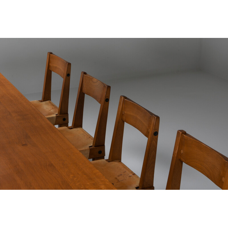 Vintage dining set with T01D table and S24 chairs in solid elm by Pierre Chapo, France 1960s