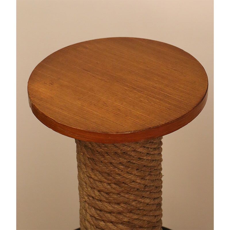 Tabouret haut vintage en corde tressée et métal, 1960