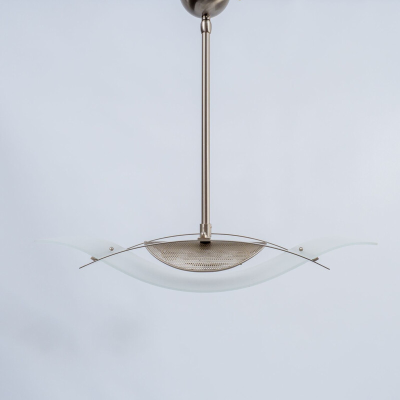 Vintage Ceiling light in stainless steel & frosted glass Prearo Italy