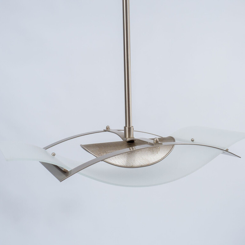 Vintage Ceiling light in stainless steel & frosted glass Prearo Italy