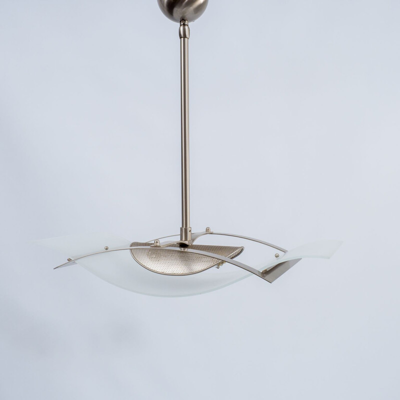 Vintage Ceiling light in stainless steel & frosted glass Prearo Italy