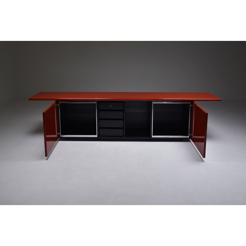 Vintage red lacquered sideboard by Giotto Stoppino for Acerbis, 1977