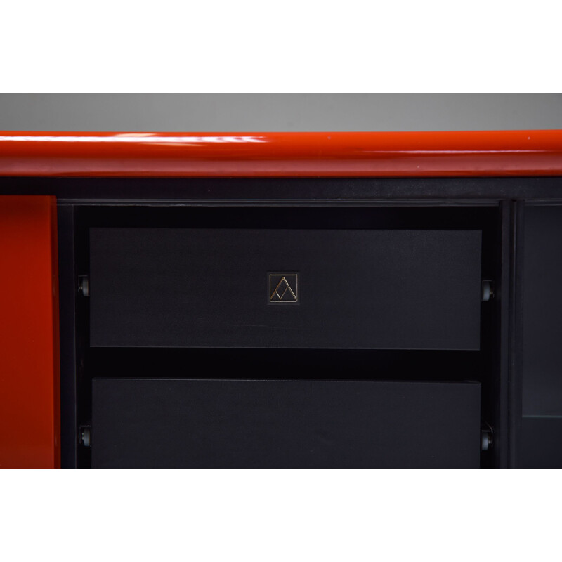 Vintage red lacquered sideboard by Giotto Stoppino for Acerbis, 1977