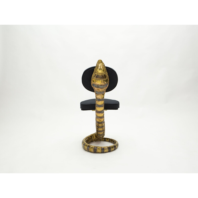 Chaise vintage Sculpture Cobra laiton alcantara par Isabelle Faure 1970