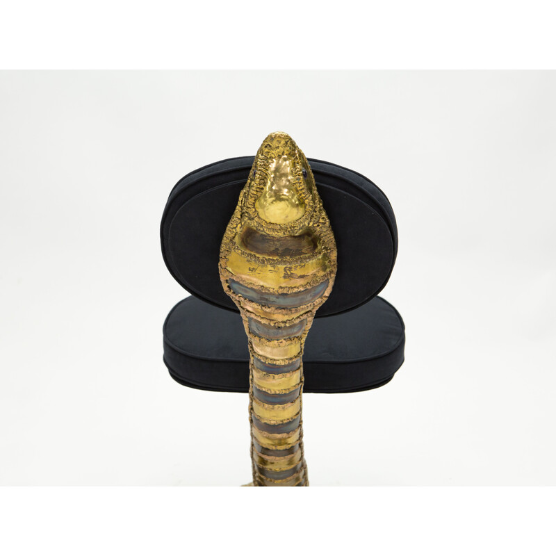Cadeira Vintage cadeira Sculpture Cobra brass alcantara por Isabelle Faure 1970