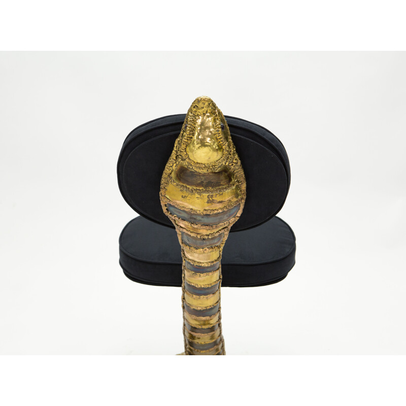 Vintage chair Sculpture Cobra brass alcantara by Isabelle Faure 1970s