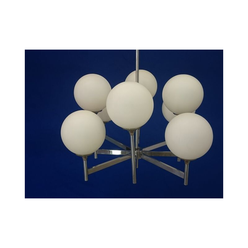 Italian chandelier in metal and opaline glass, Gaetono SCIOLARI - 1970s