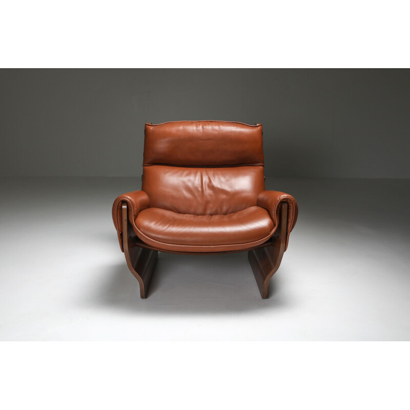 Pair of vintage Borsani P110 "Canada" Lounge Chairs set in Cognac Leather, Italy 1960s