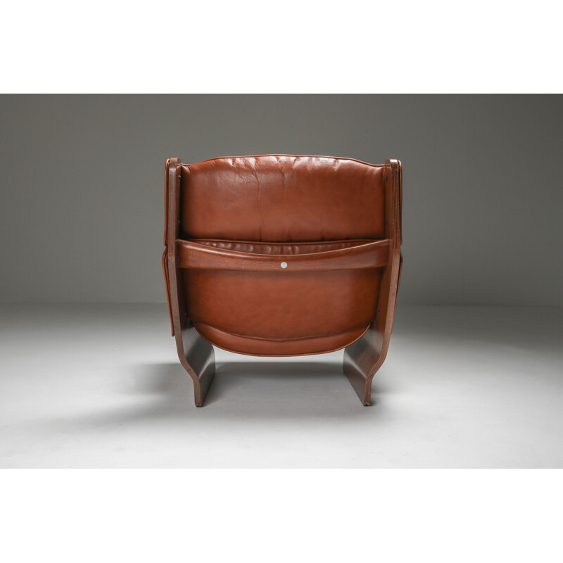 Paire de chaises vintage de salon Borsani P110 "Canada" en cuir cognac, Italie 1960