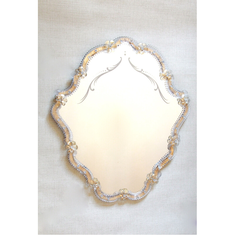 Large vintage Bottondor Murano Wall Mirror by Cimarosti & Pinzan, Italy 1950s