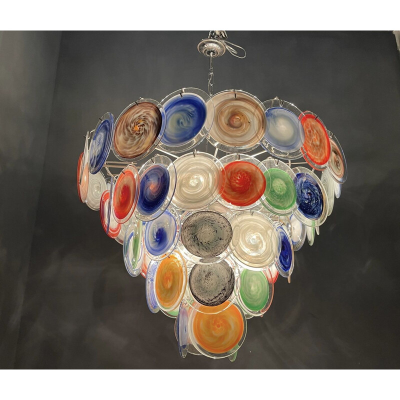 Vintage Murano Glass Disc Chandelier by Gino Vistosi for Murano 1970s