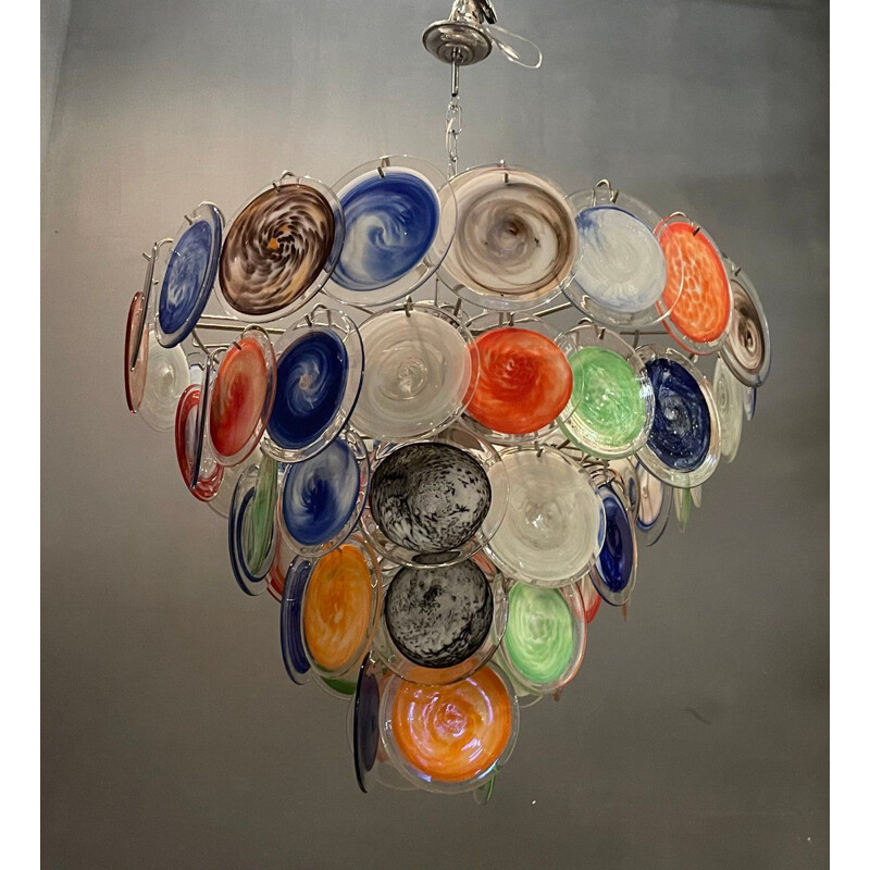 Vintage Murano Glass Disc Chandelier by Gino Vistosi for Murano 1970s