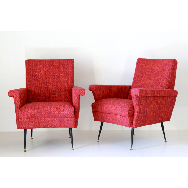 Pair of vintage red armchairs 1950s