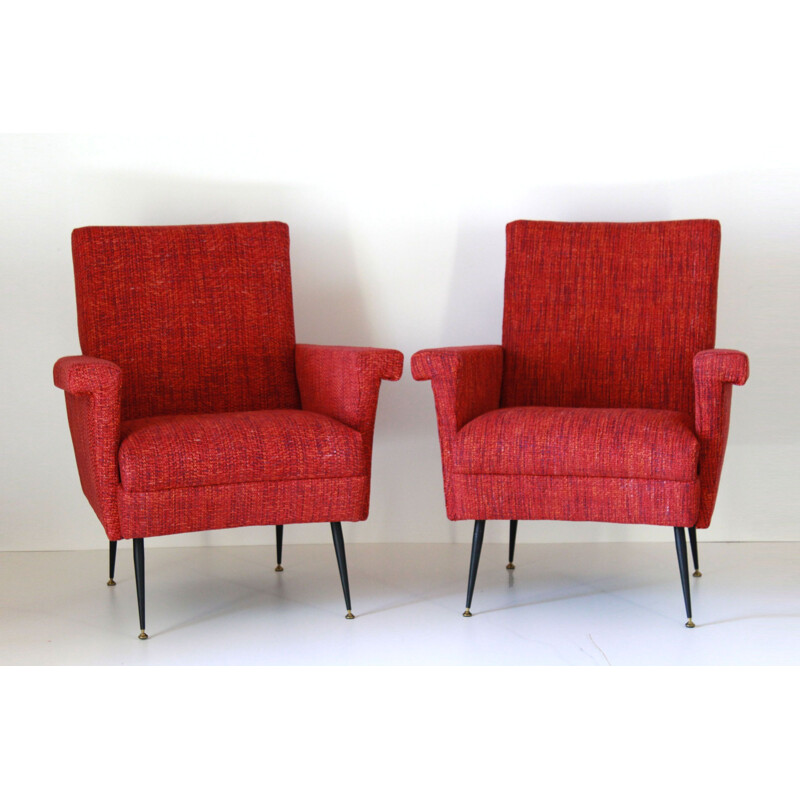 Pair of vintage red armchairs 1950s