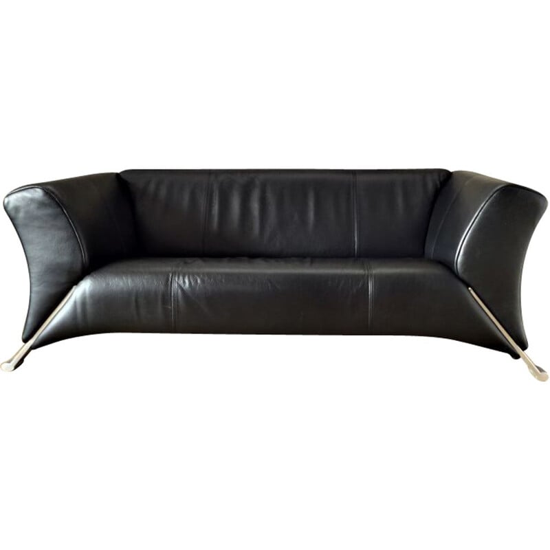 Vintage 2-Sitzer-Sofa aus schwarzem Leder von Rolf Benz 2000