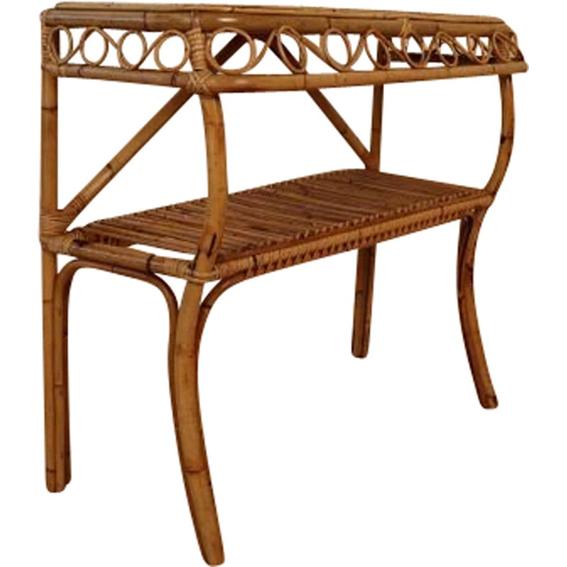 Vintage rattan console table, Italian 1960s