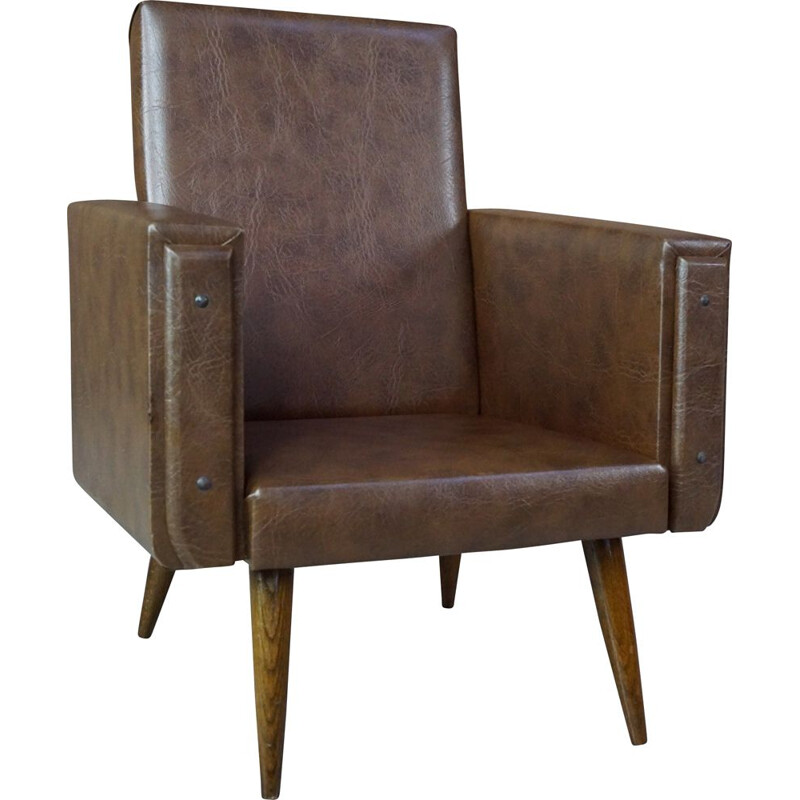 Vintage club children armchair in imitation and wood 1950