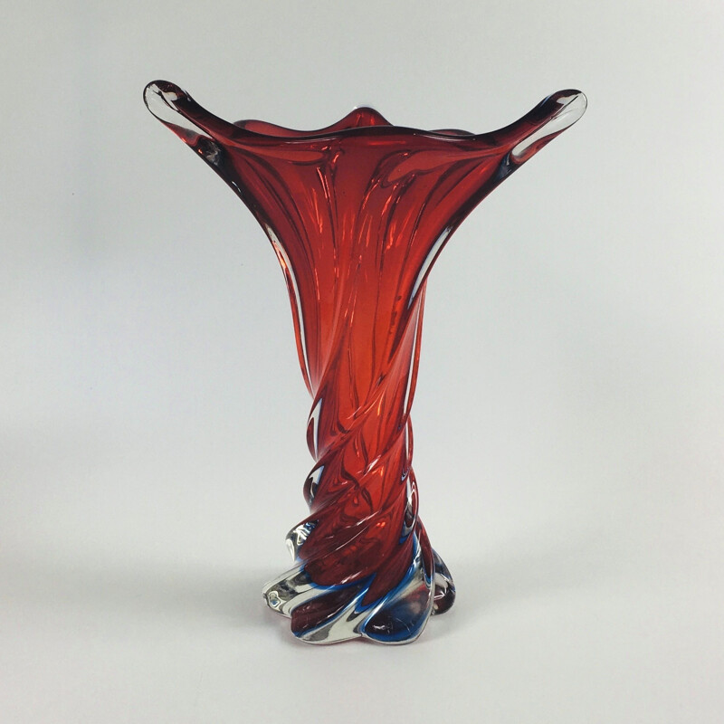 Large vintage Twisted Murano Glass Vase, Italy 1960s