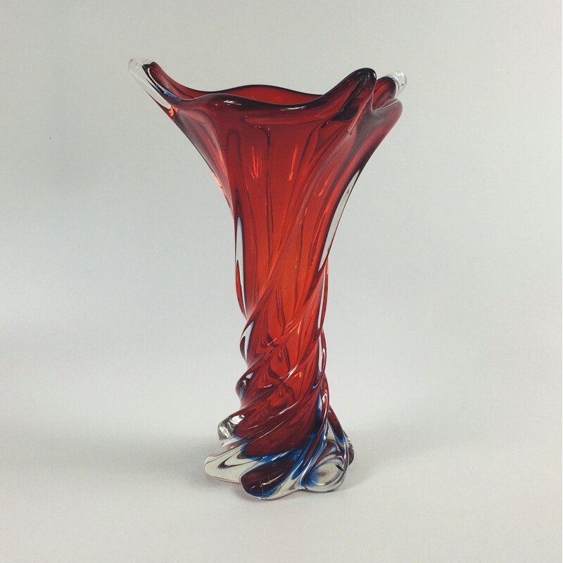 Large vintage Twisted Murano Glass Vase, Italy 1960s