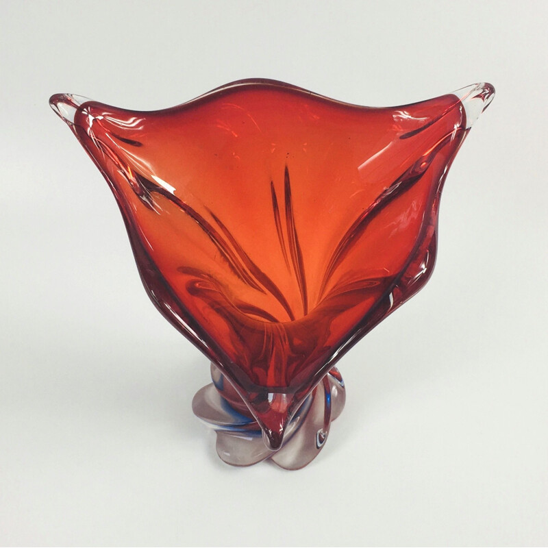 Grand vase vintage en verre torsadé de Murano , Italie 1960