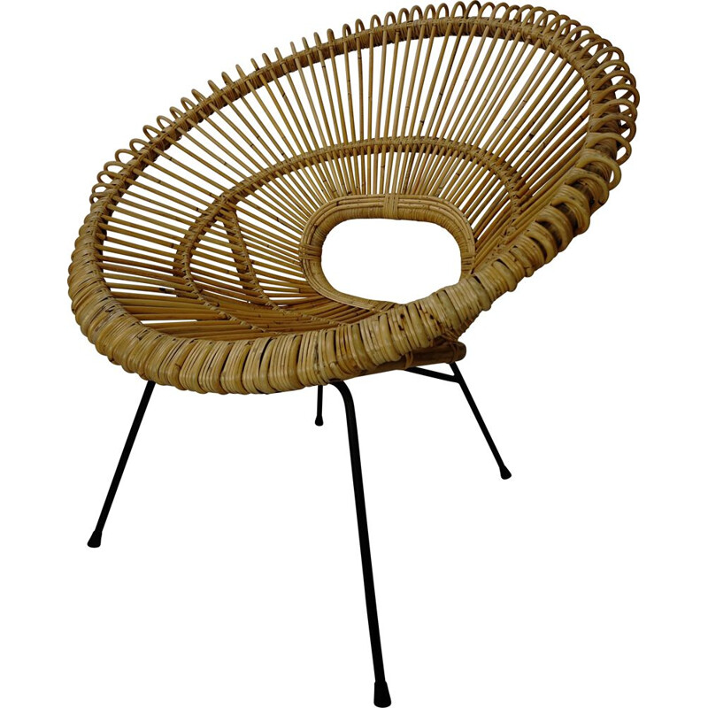 Vintage armchair in rattan and metal