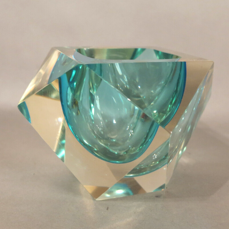 Vintage faceted Murano glass sommerso bowl by Flavio Poli, 1950