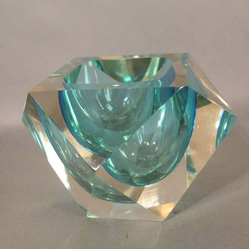Vintage faceted Murano glass sommerso bowl by Flavio Poli, 1950