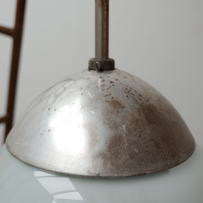 Pair of Large vintage Opaline Bauhaus Pendant Lights by Kandem, Germany 1930s