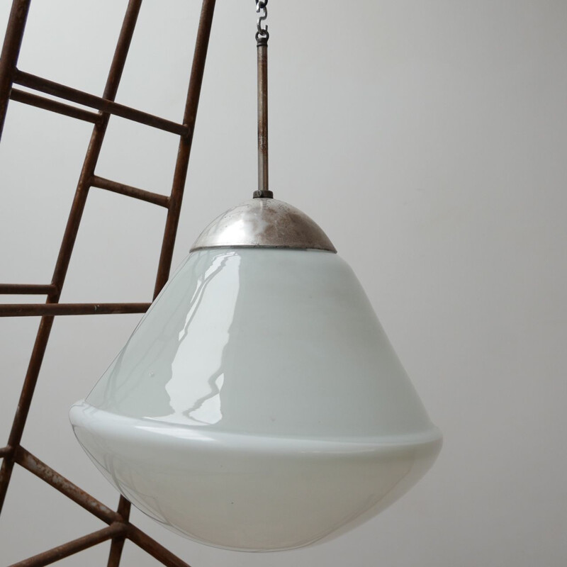 Pair of Large vintage Opaline Bauhaus Pendant Lights by Kandem, Germany 1930s