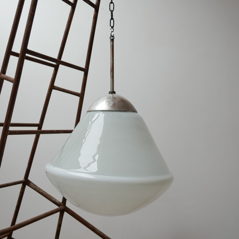 Pair of Large vintage Opaline Bauhaus Pendant Lights by Kandem, Germany 1930s