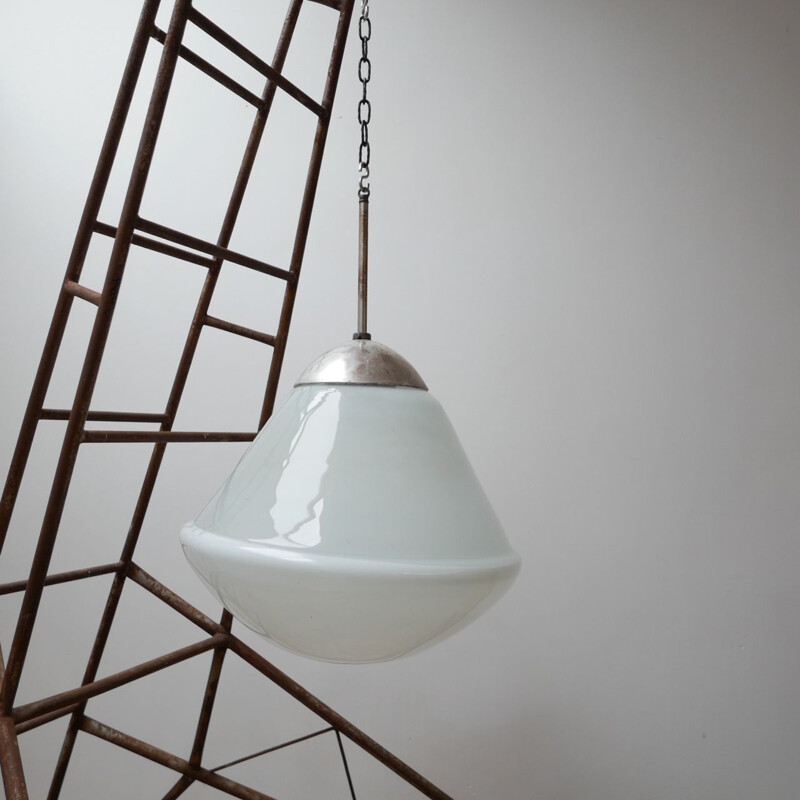 Pair of Large vintage Opaline Bauhaus Pendant Lights by Kandem, Germany 1930s