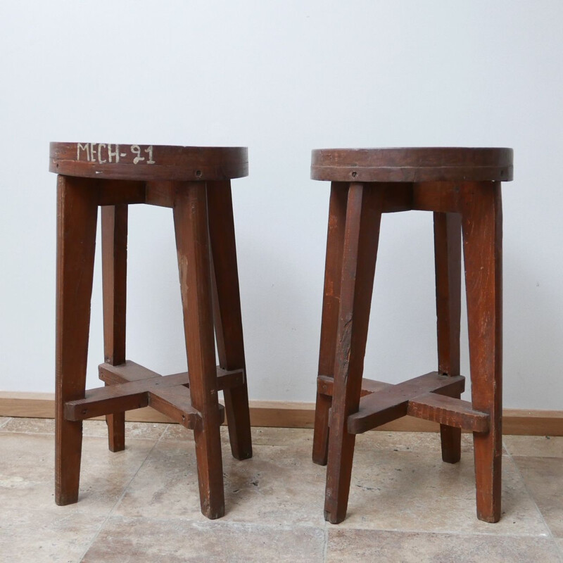 Pair of  vintage Original Lab Bar Stool by Pierre Jeanneret, India 1965s
