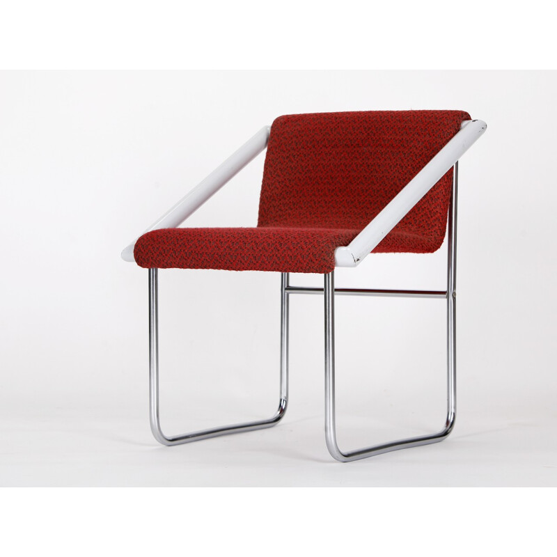 Tschechischer Sessel aus rotem Stoff und verchromtem Stahl - 1960