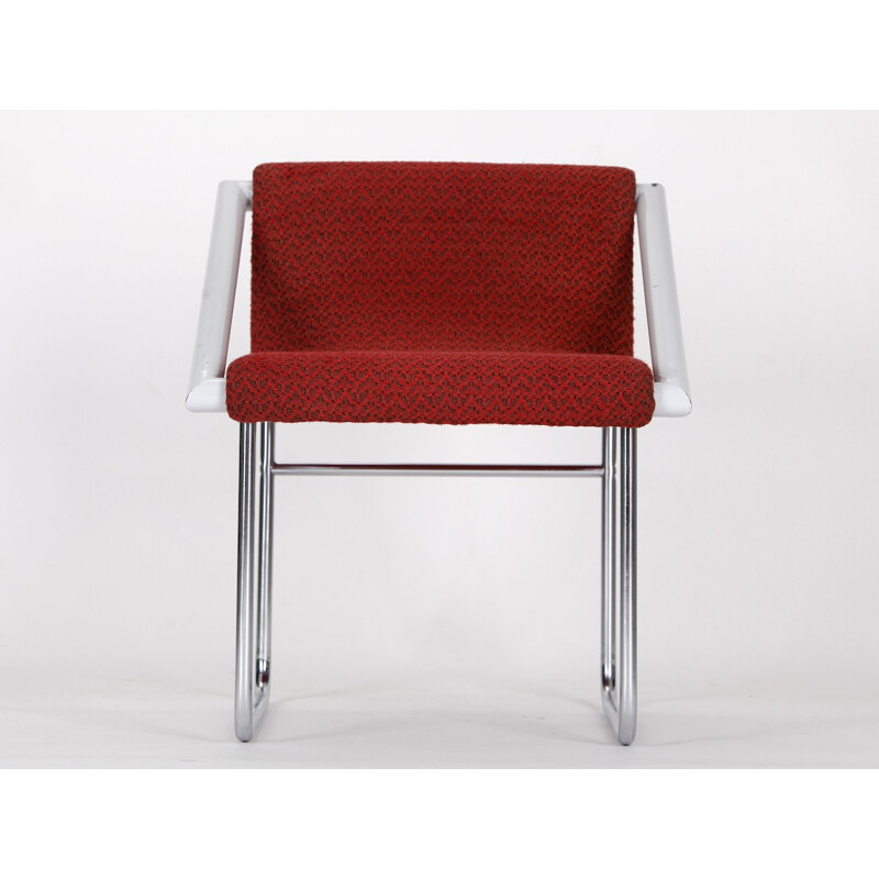 Tschechischer Sessel aus rotem Stoff und verchromtem Stahl - 1960