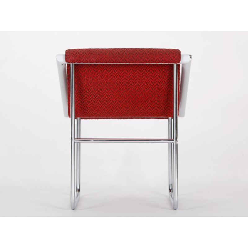Poltrona ceca in tessuto rosso e acciaio cromato - 1960