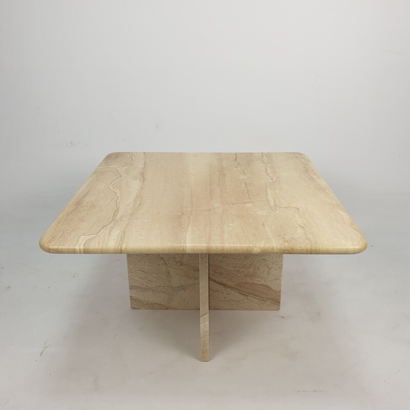 Mid-Century Travertine Coffee Table, Italian 1980s