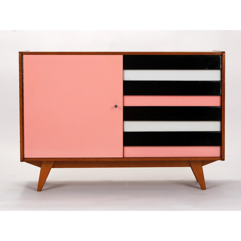 Mid-century Interier Praha sideboard in pink oakwood and plastic, Jiri JIROUTEK - 1960s