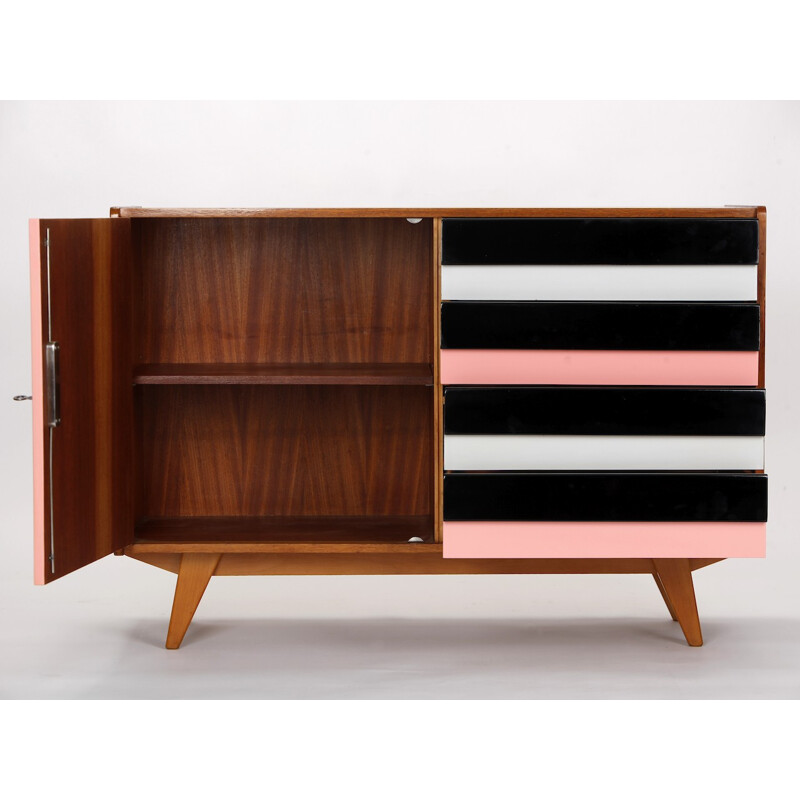 Mid-century Interier Praha sideboard in pink oakwood and plastic, Jiri JIROUTEK - 1960s