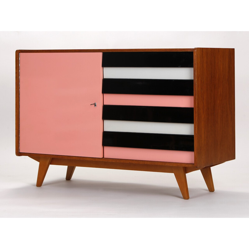 Mid-century Interier Praha sideboard in pink oakwood and plastic, Jiri JIROUTEK - 1960s