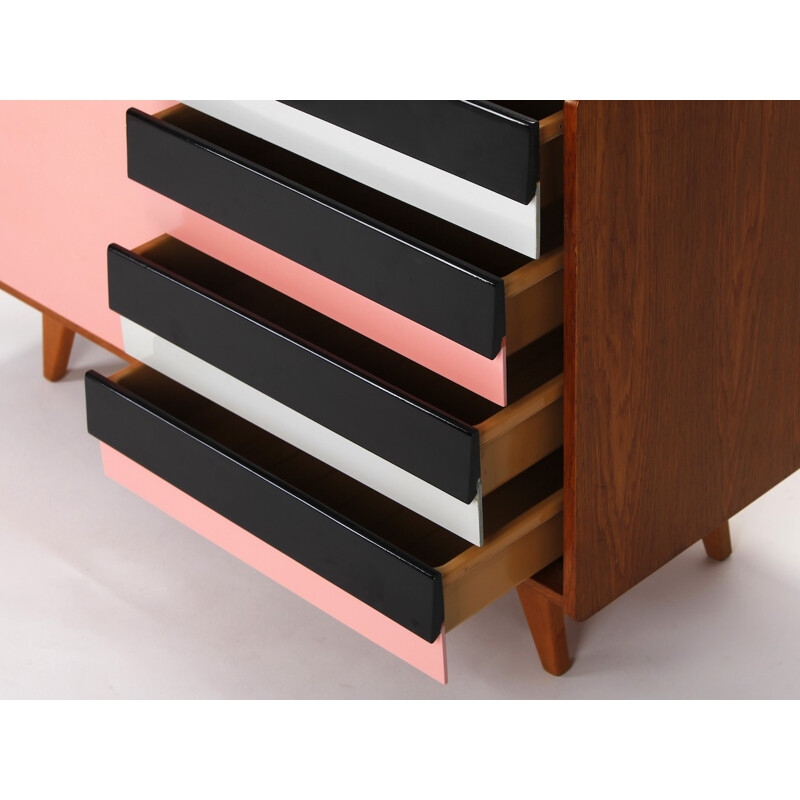 Mid-century Interier Praha sideboard in pink oakwood and plastic, Jiri JIROUTEK - 1960s