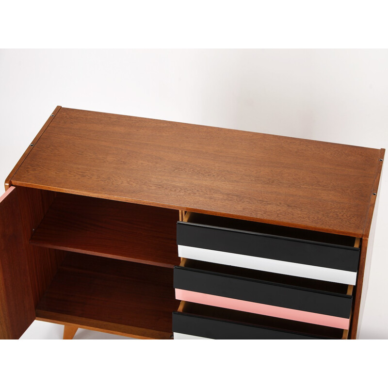 Mid-century Interier Praha sideboard in pink oakwood and plastic, Jiri JIROUTEK - 1960s