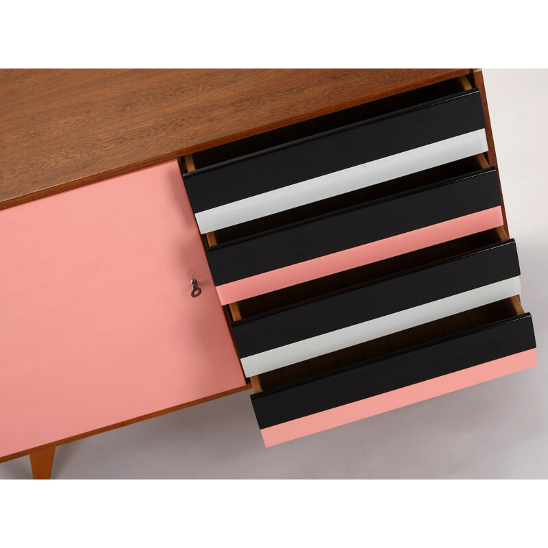 Mid-century Interier Praha sideboard in pink oakwood and plastic, Jiri JIROUTEK - 1960s