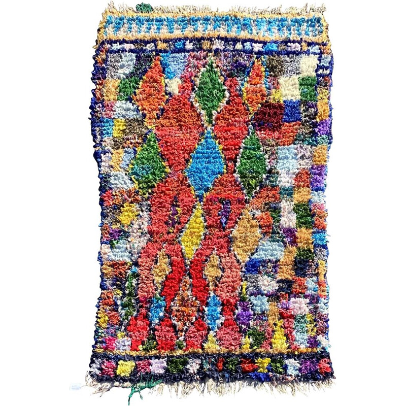 Vintage carpet boucherouite berbere colored, Morocco 1980
