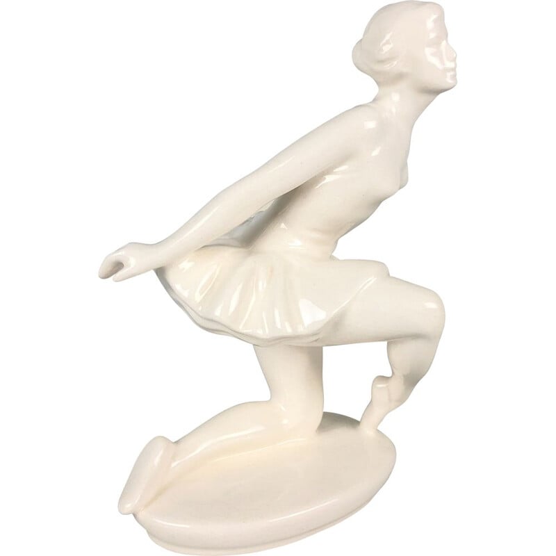 Vintage-Skulptur aus glasierter Keramik einer Ballerina Jihokera, Tschechoslowakei 1960