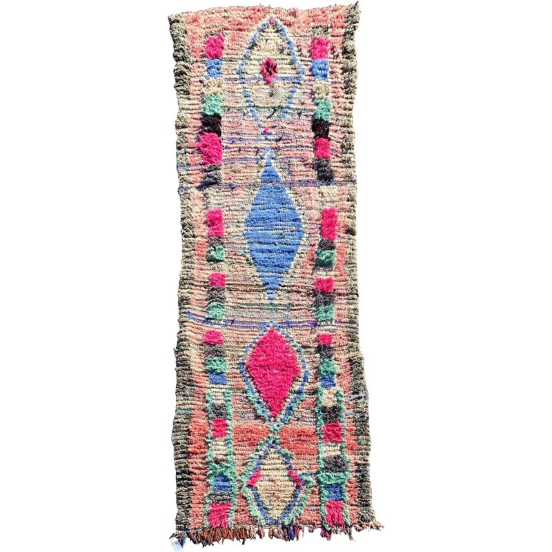 Vintage Berber corridor carpet Boujaad, Marrocos 1970